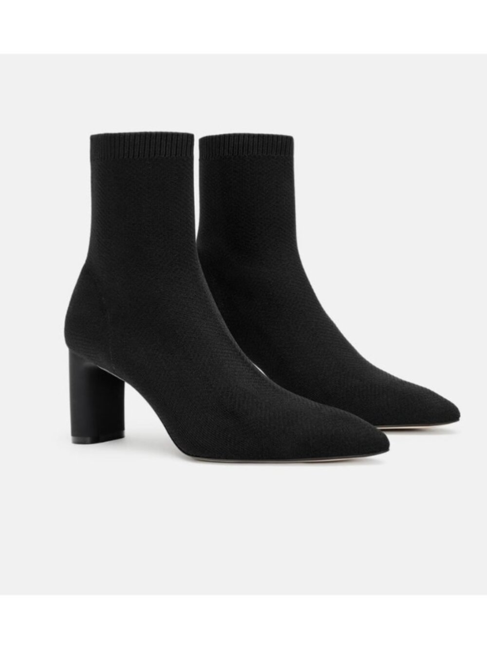Like New ~ Zara Black Pointed Toe Metallic Chunky Heel Stretch Ankle Sock Boots